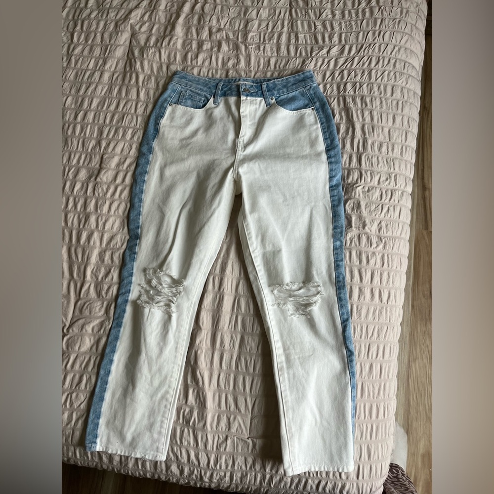 PacSun White and Blue Straight Leg Jeans with Two-Tone Design